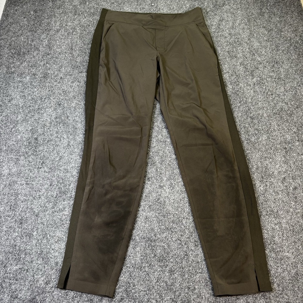 Athleta Tapered Pants Womens 4 Olive Green Ribbed Side Panel Active Travel Zip